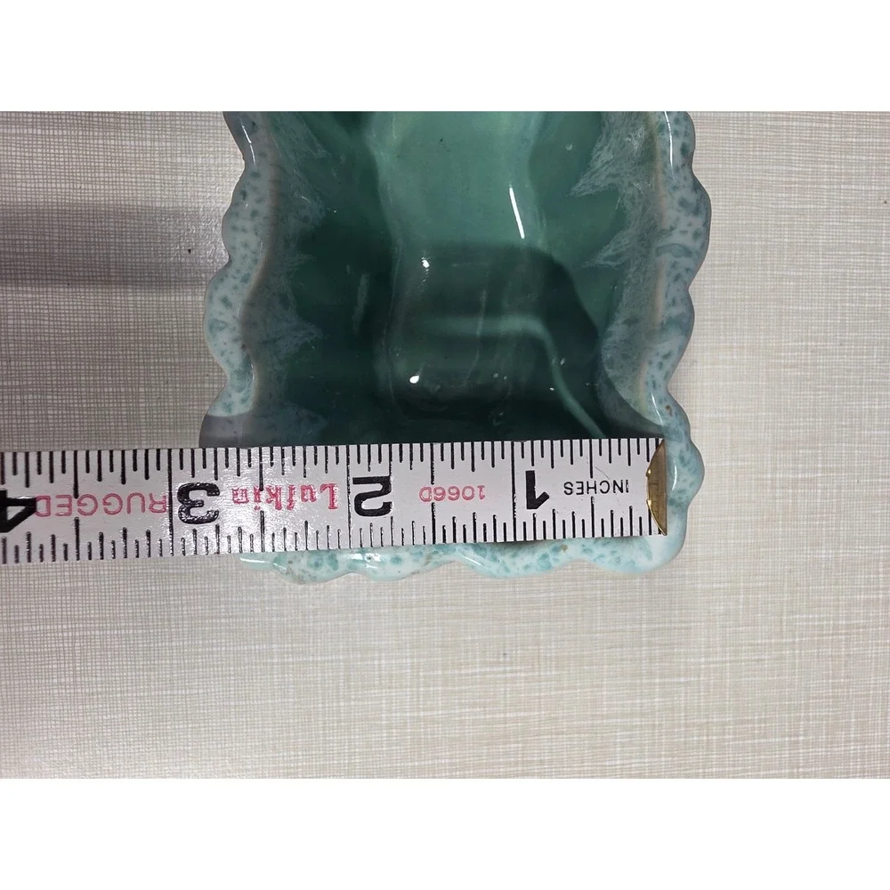 Vintage UPCO USA Ceramic Planter Seafoam Green Drip Glaze Scalloped Trough 825
